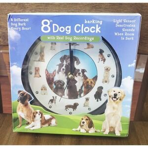 Barking Dog Clock Light Sensor 12 Dogs Real Recordings Mark Feldstein 8" NEW